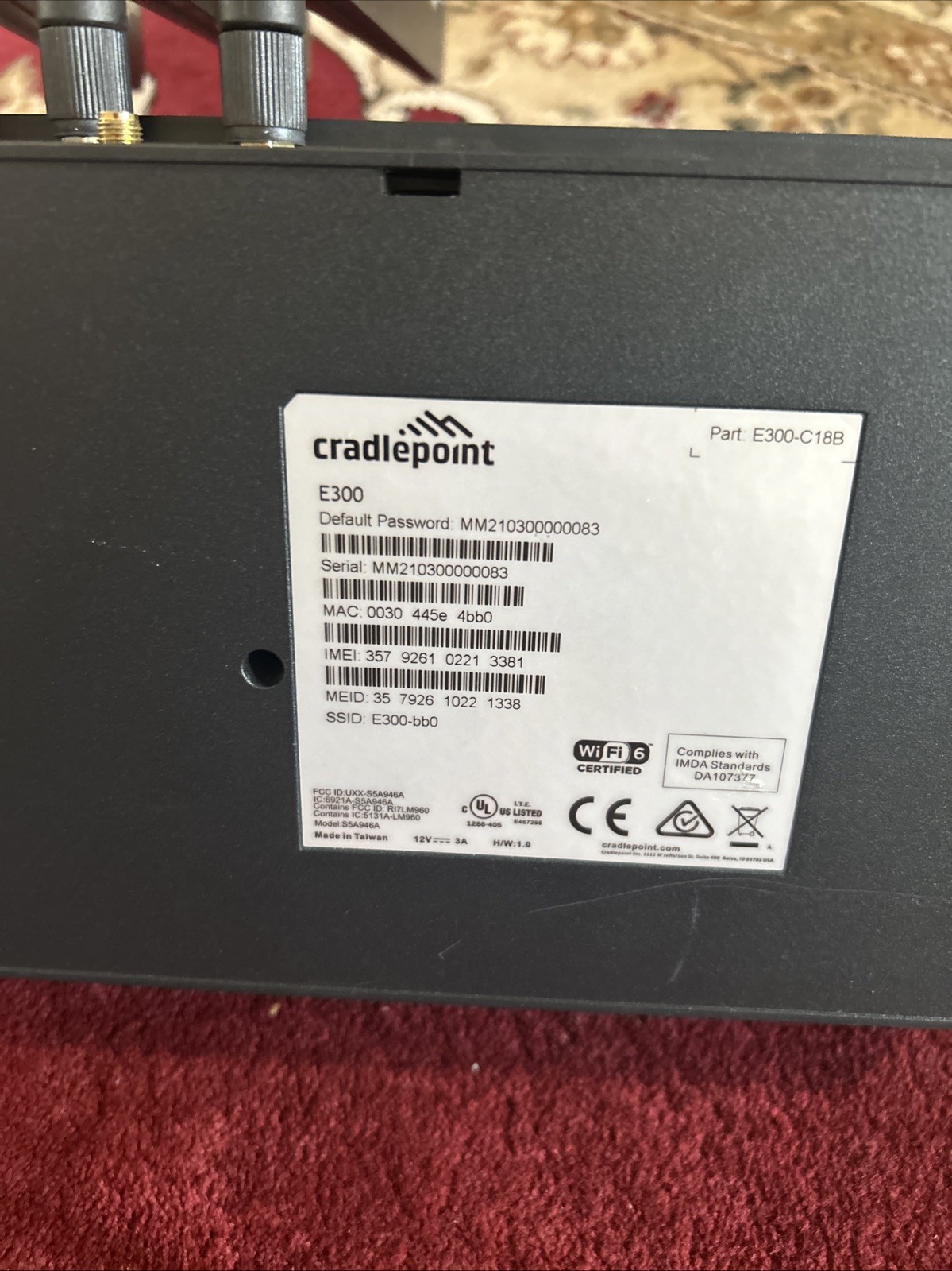 Cradlepoint E300-C18B Wireless Router w/ MC400-1200M-B Modem (No SIMs)