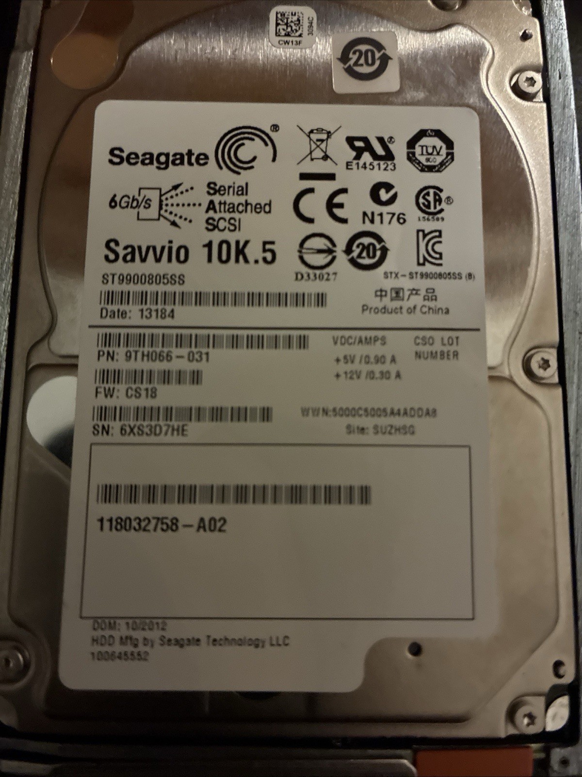 ST9900805SS Seagate 9TH066-31 900GB 10K RPM 6Gb/s 2.5"SAS HDD Hard Drive