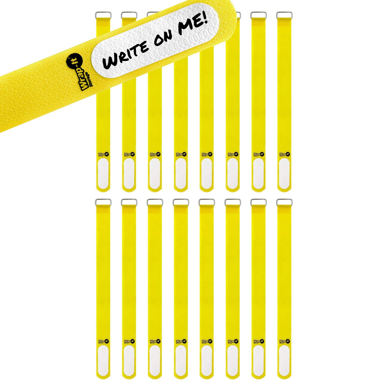 16 Pack 12 Inch Wrap-It Cinch Straps Yellow Metal Buckle Cable Cord Organizers