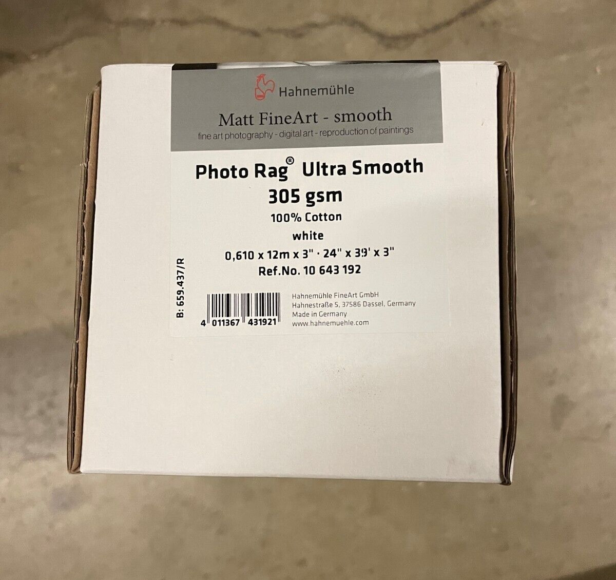 Hahnemühle Photo Rag Ultra Smooth, 305gsm, 24"x39' Roll, 3in Core FineArt Inkjet