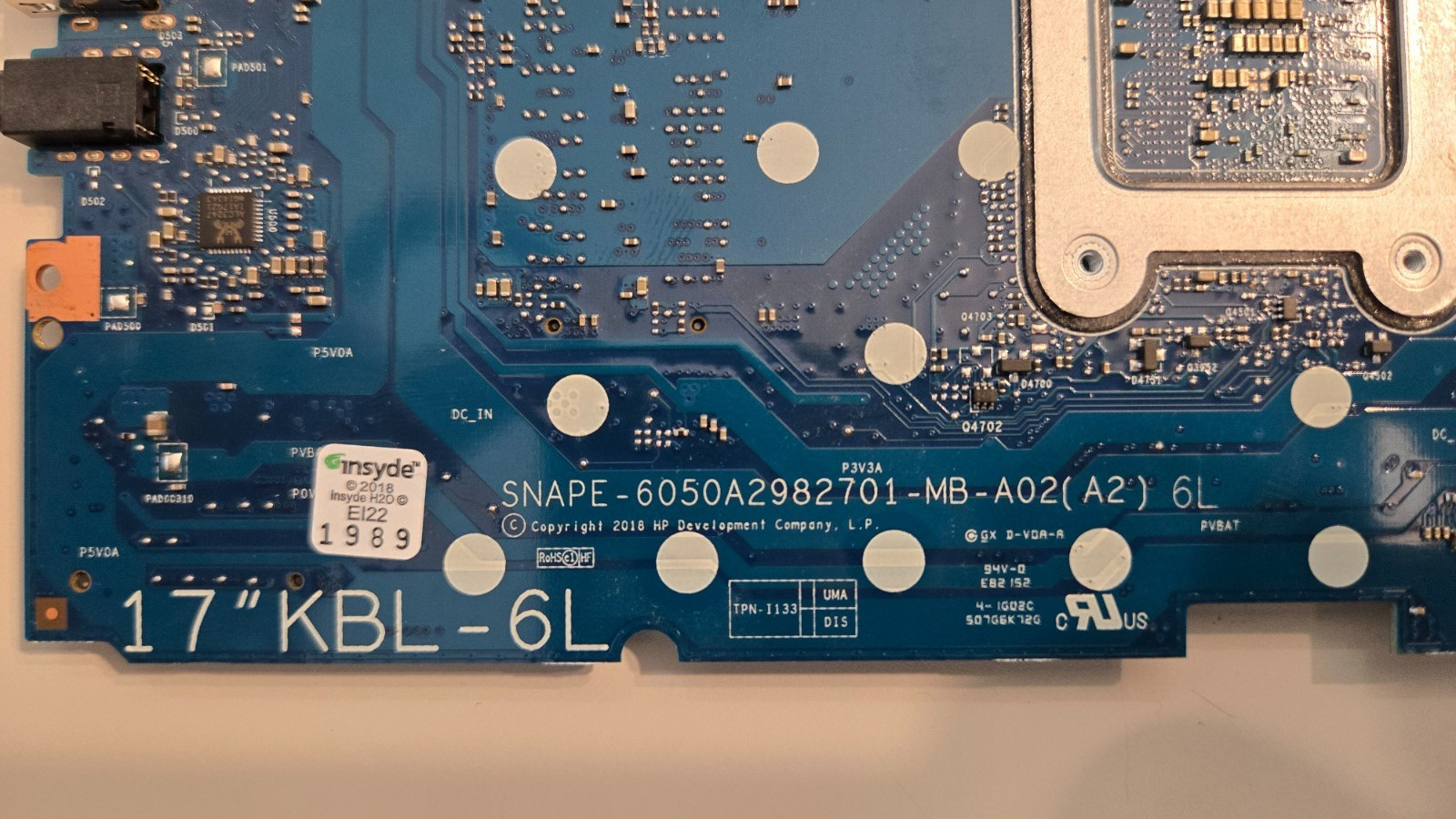 HP 17-BY0062ST Motherboard SNAPE-6050A2982701-MB-A02 PN: L22736-601 (i5-8250U)