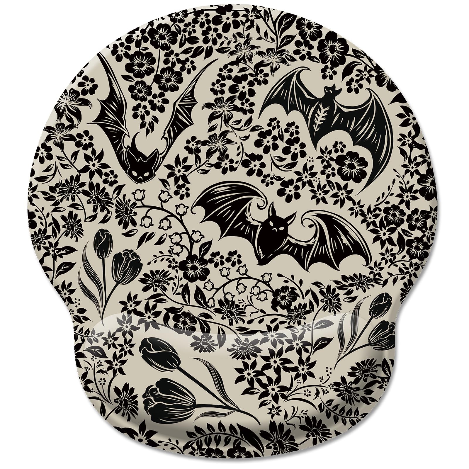 Goth Bat Floral Ergonomic Mouse Pad with Wrist Rest, Gothic Flowers Gaming Mo...