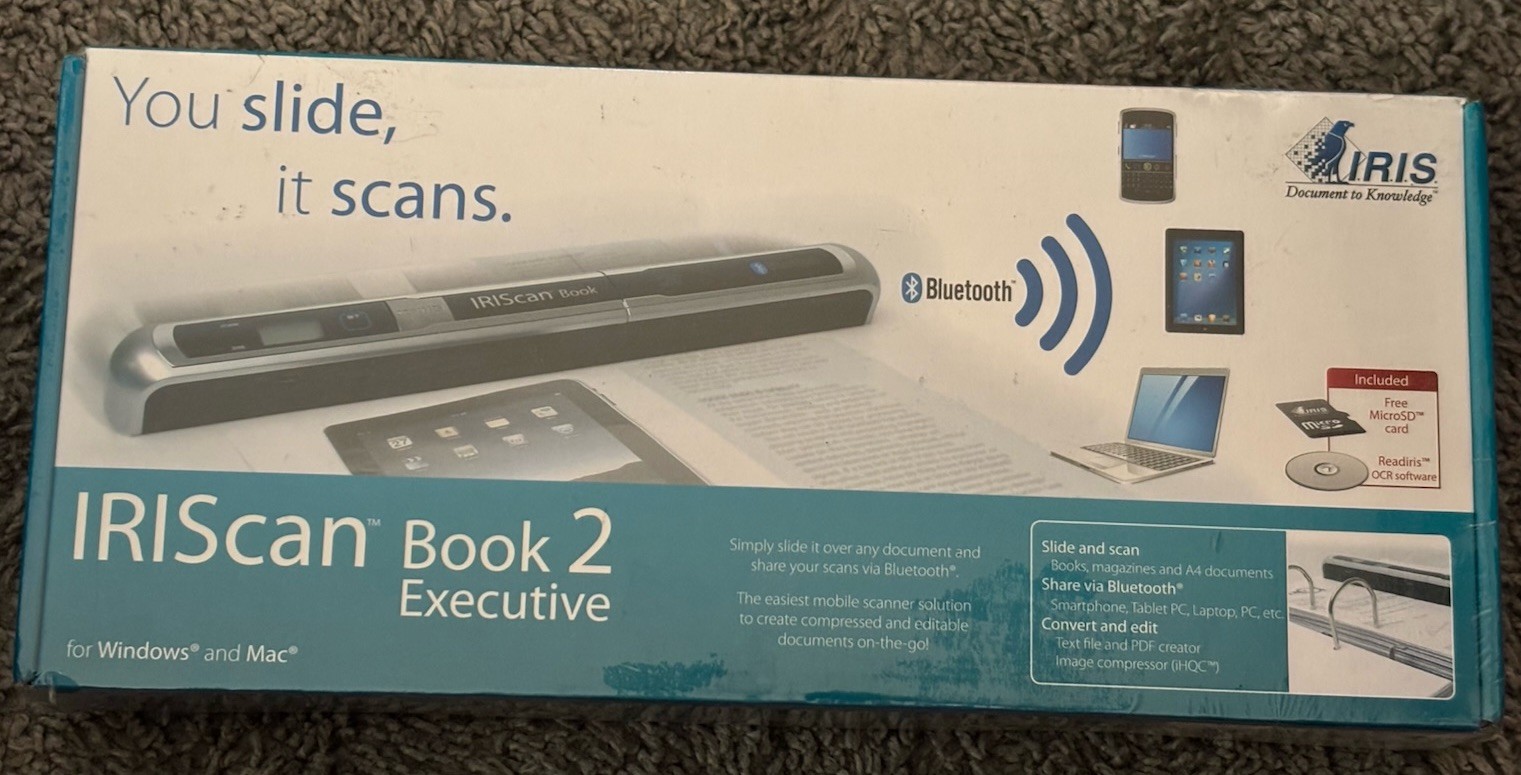 IRIScan Book 2 Executive Portable Bluetooth Scanner OCR for Windows Mac