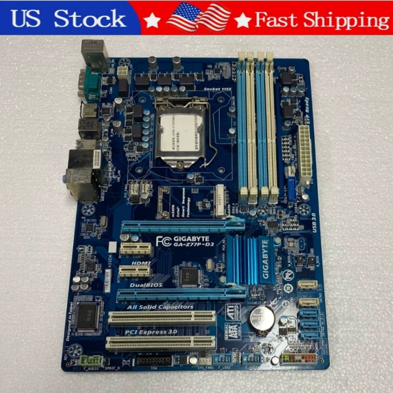 Used Gigabyte GA-Z77P-D3 LGA1155 Z77 ATX DDR3 Motherboard mSATA HDMI DVI VGA