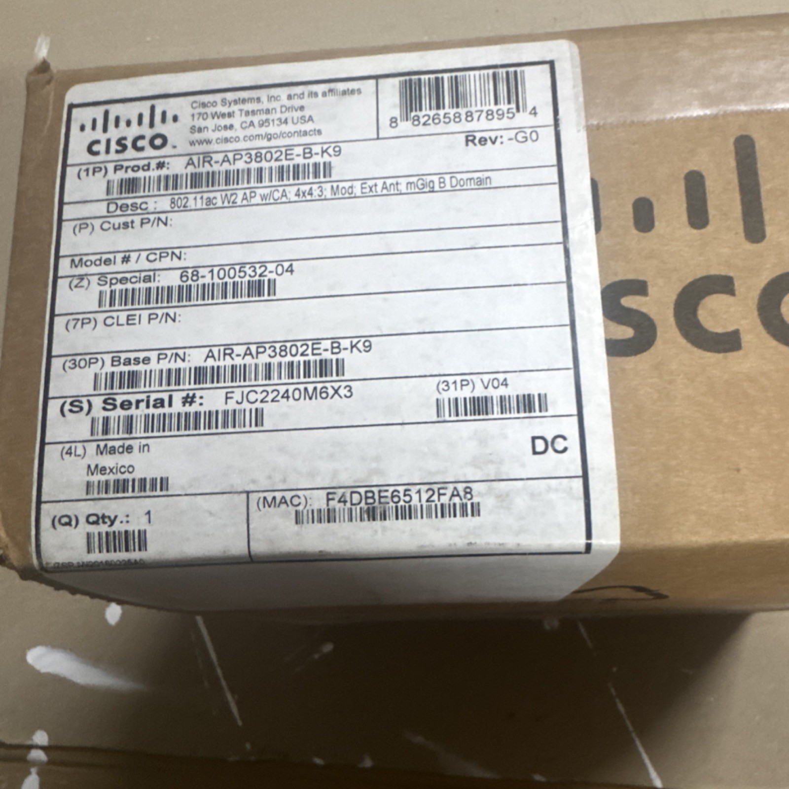 Cisco AIR-AP3802E-B-K9 Wireless Access Point 802.11ac Modular External Antenna