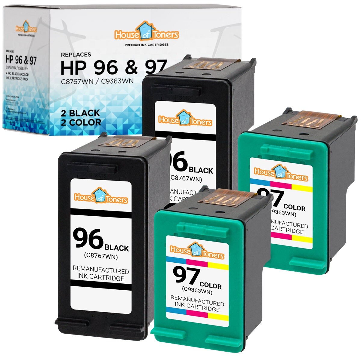 4PK Fits HP 96 Black C8767WN HP 97 Color Ink Cartridge For Deskjet 6520xi