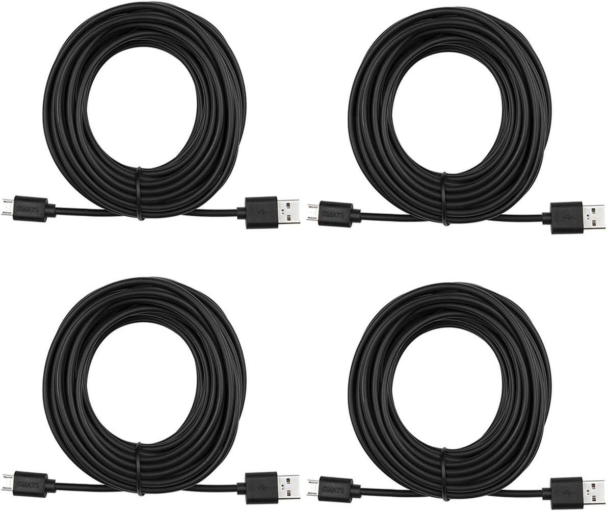 Smays 4-Pack 25ft Security Camera Micro USB Extension Cable Compatible Black 