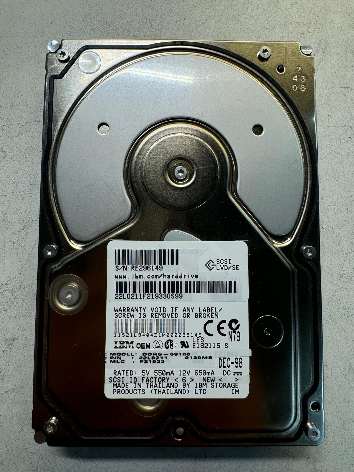 IBM 22L0211 DDRS-39130 9.13GB 7.2K RPM Cache 512KB Ultra Wide SCSI 68PIN 3.5"