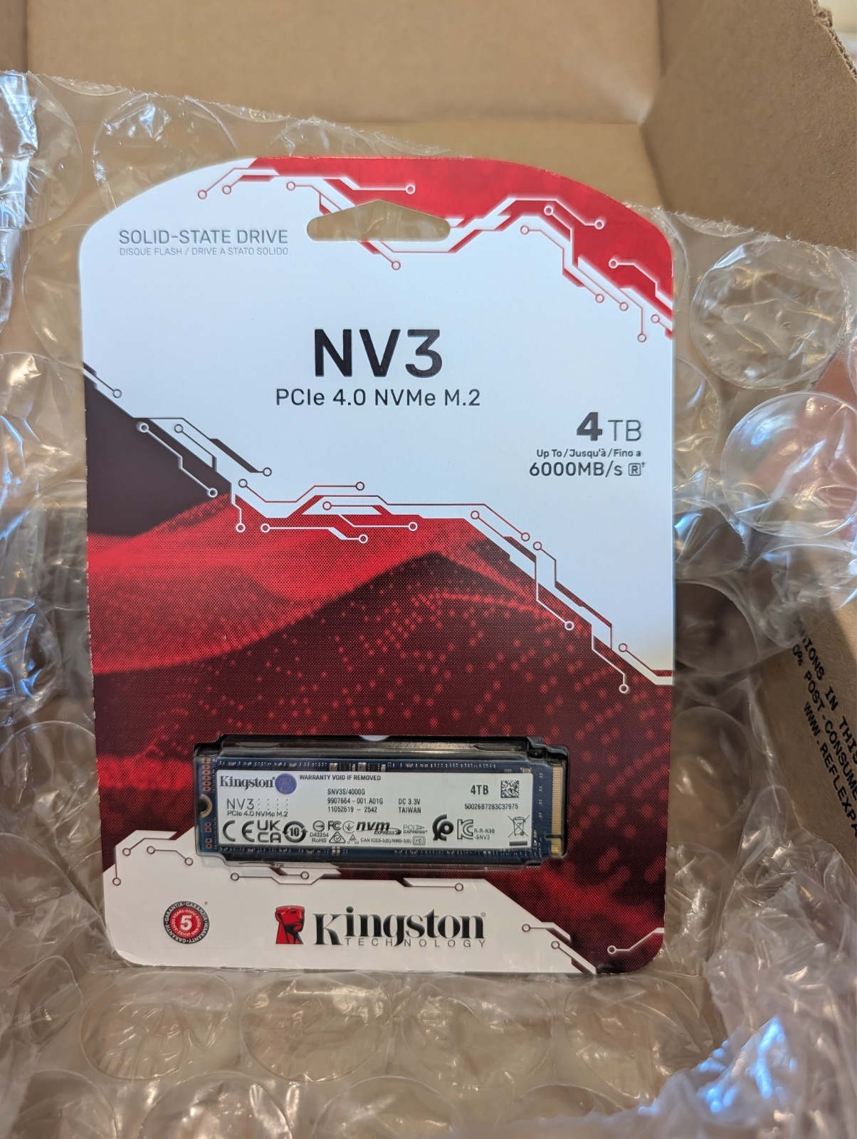 Kingston NV3 4TB PCIe 4.0 NVMe M.2 2280 Internal SSD SNV3S/4000G Factory Sealed