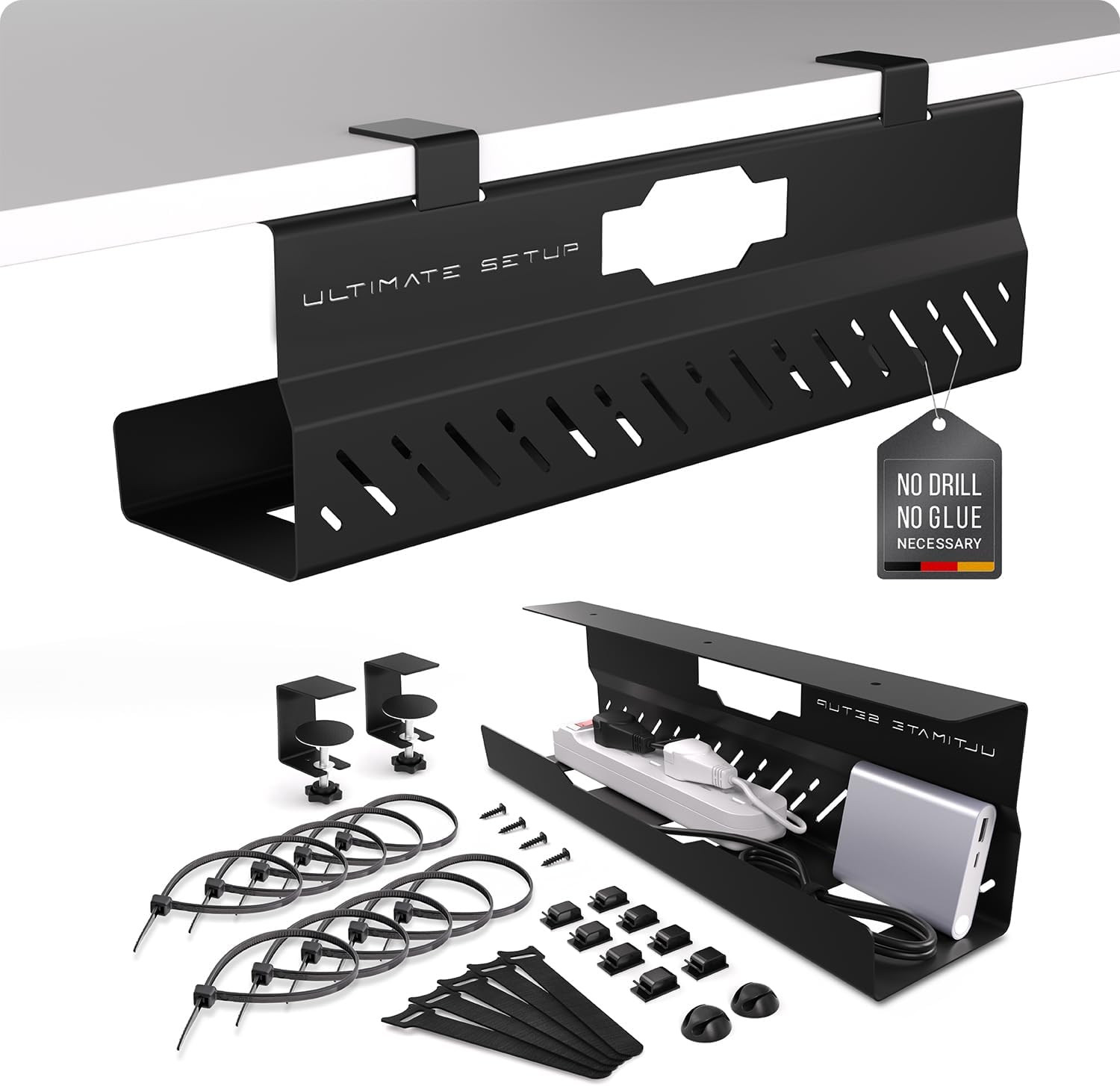 Under Desk Cable Management Tray No Drill – Wire Management - Cord Organizer – H