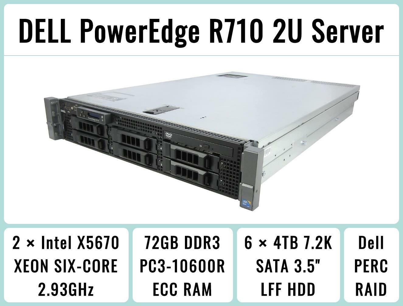 DELL PowerEdge R710 Server 2×Six-Core Xeon 2.93GHz + 72GB RAM + 6×4TB SATA RAID