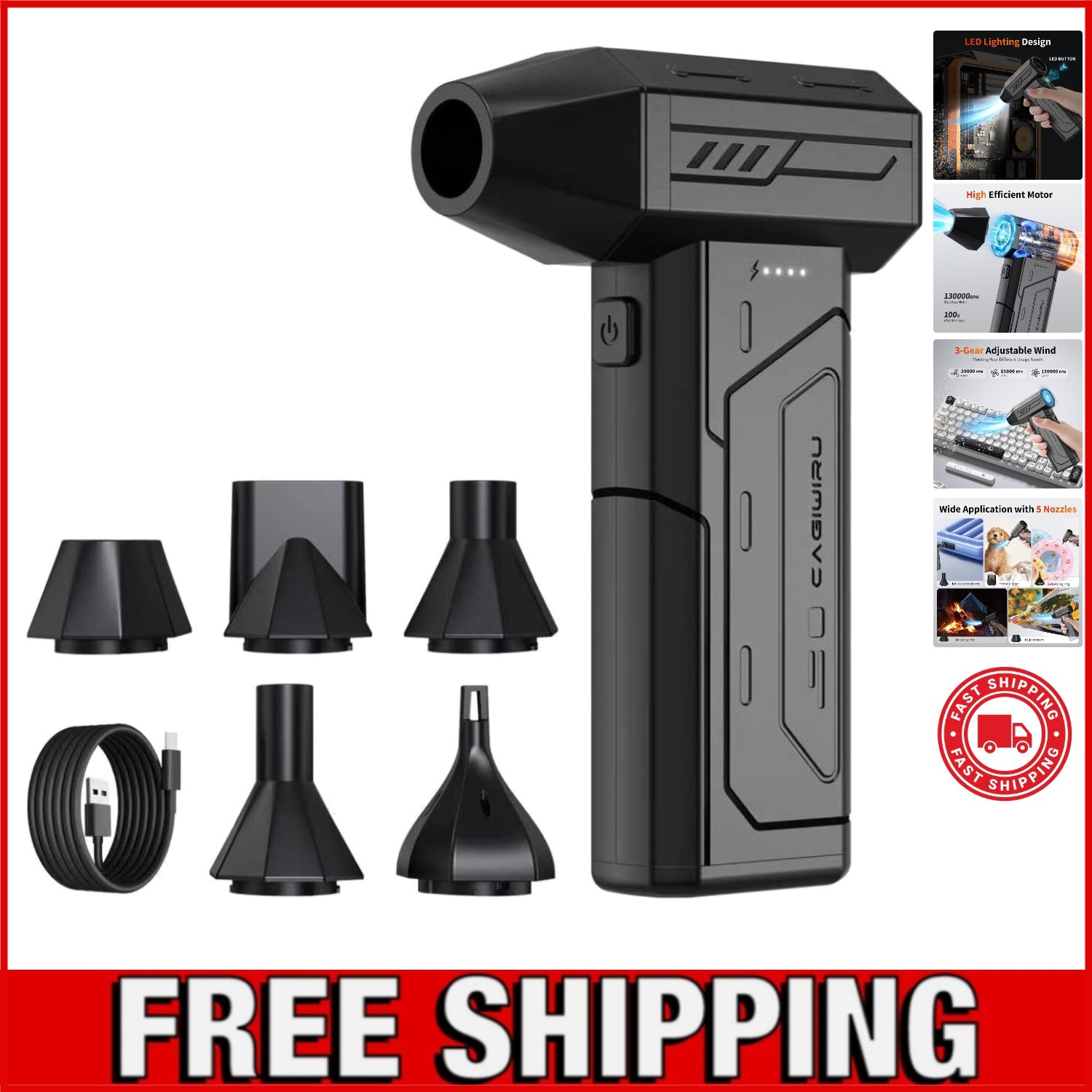 WeePro Compressed Air Duster 180000RPM Cordless Mini Turbo Fan, 3-Speed Vacuum