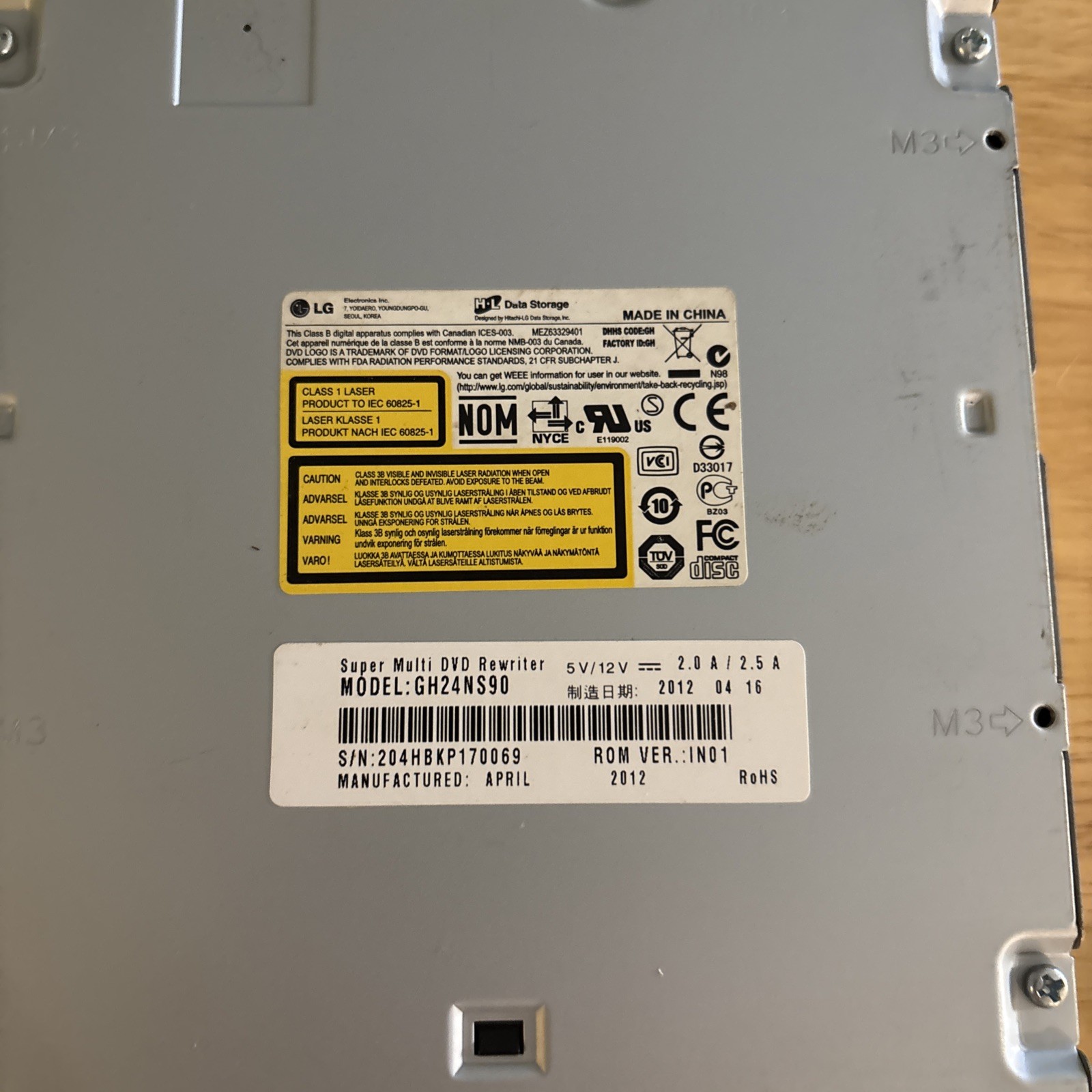 Data LG Super Multi DVD Rewriter M-Disc CDRW DVDRW SATA GH24NS90 Untested
