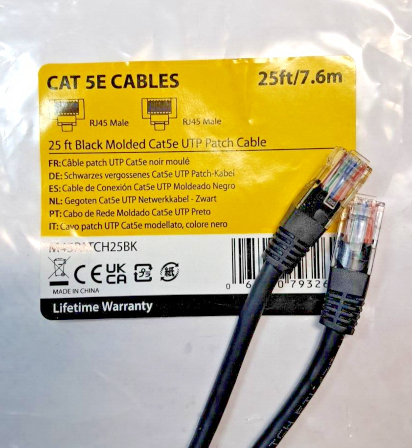Startech.com Black Molded Cat5e UTP Patch Cable RJ45 Male 25ft