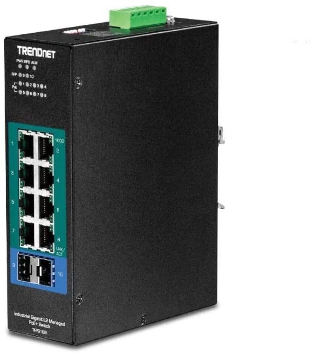 TRENDnet 10-Port Industrial Gigabit L2 Managed PoE+ DIN-Rail Switch 8 x Gigabit