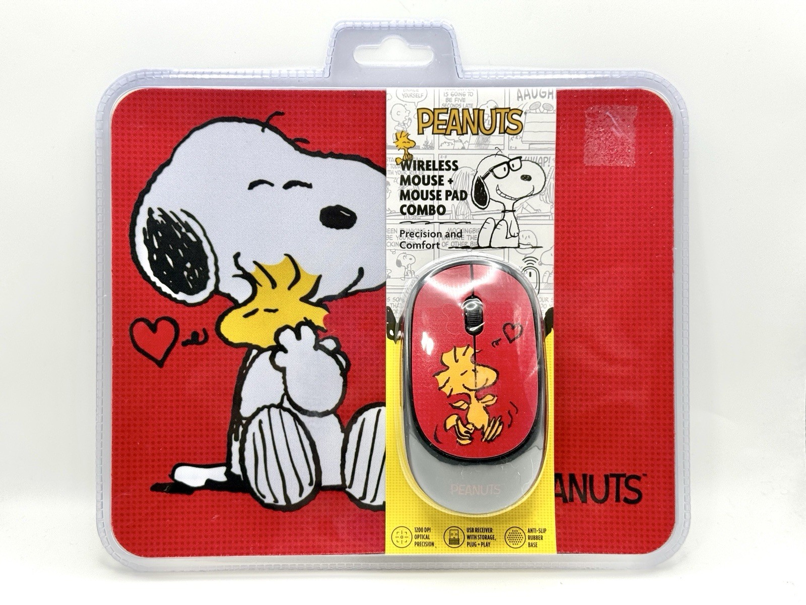 NEW Peanuts SNOOPY & WOODSTOCK Non-Slip Foam Mouse Pad/Wireless Mouse Combo Set