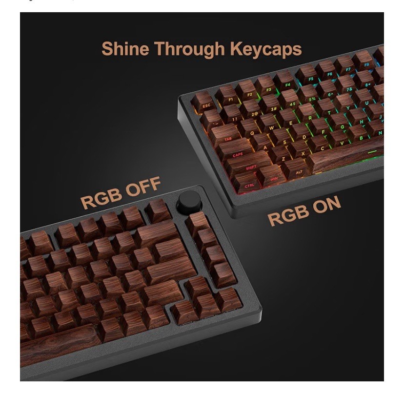 126 PCS XVX PBT Keycaps Side Print Shine Through Retro Cherry Walnut Texture