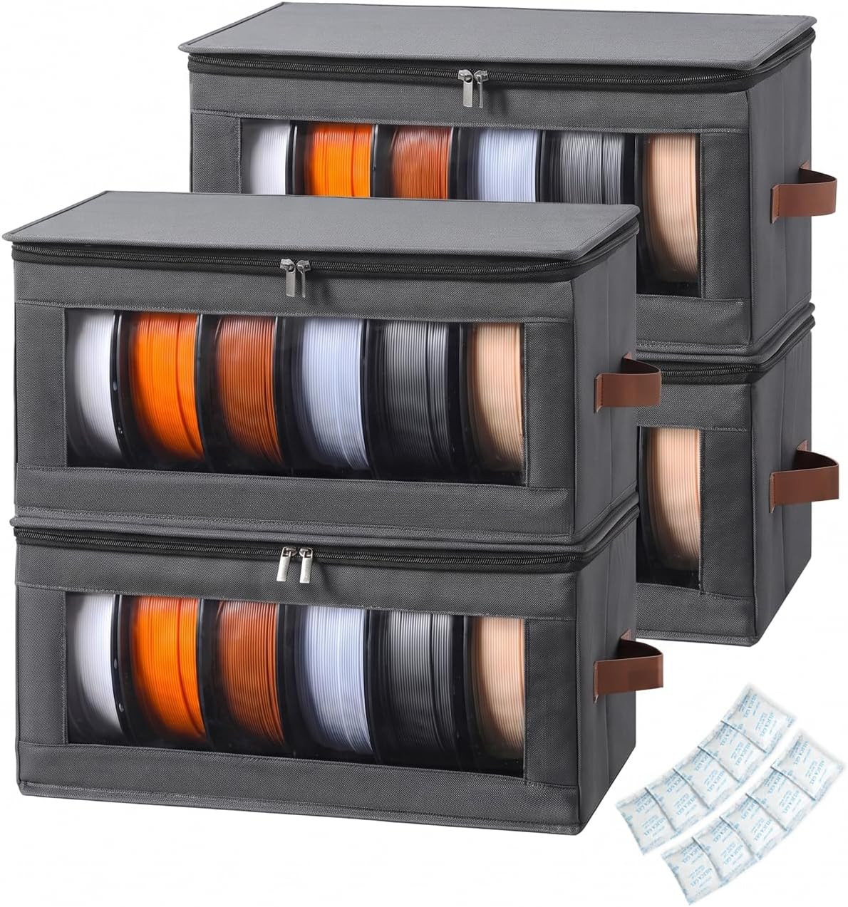 Filament Storage Box - 4 Pack 3D Printer Filament Storage Containers with Desicc