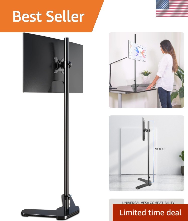 Single Tall Monitor Mount, Extra Long Computer Stand with 47 inch Pole, Floor...
