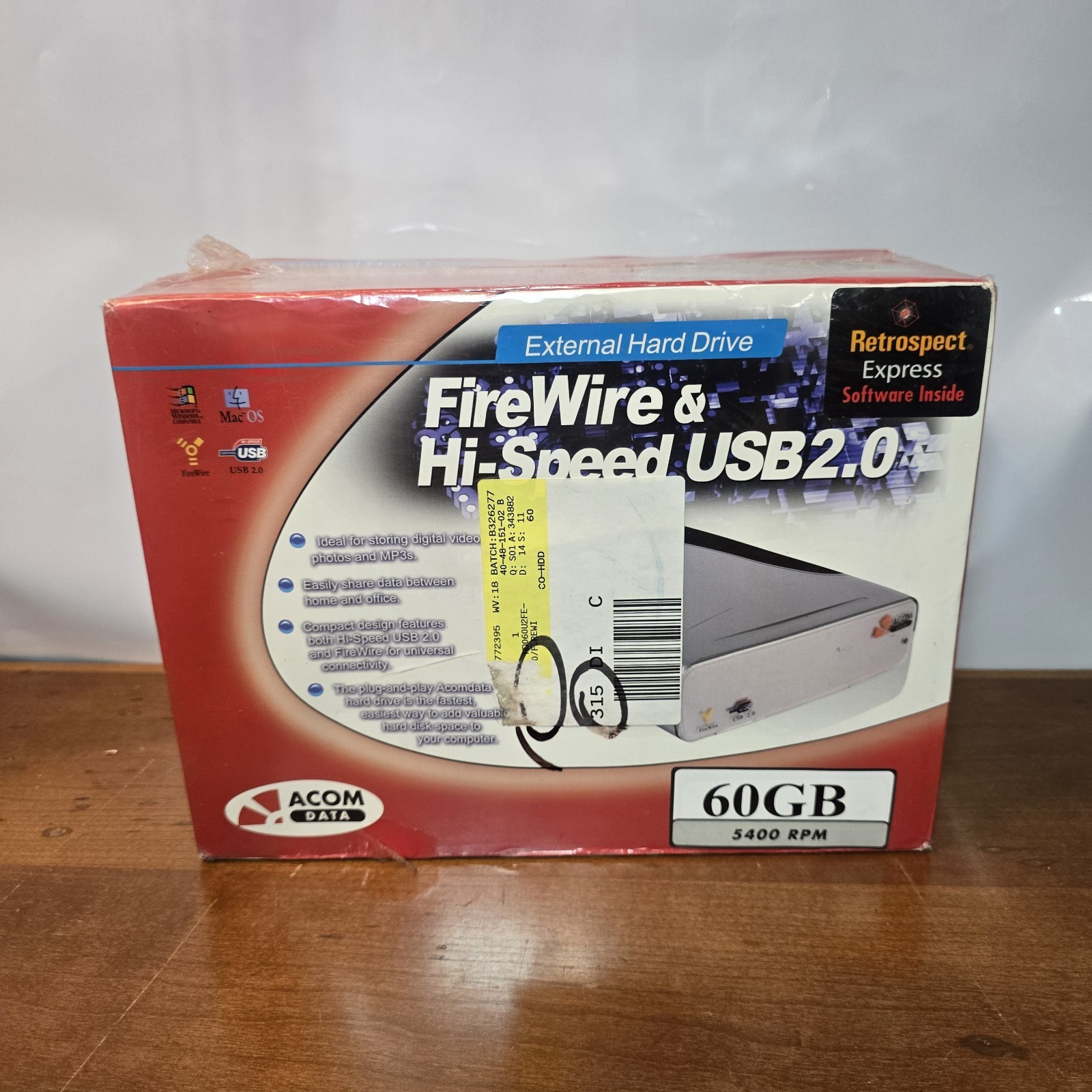 Acom Data External FireWire & USB Hard Drive  60GB 5400 RPM NEW SEALED VINTAGE