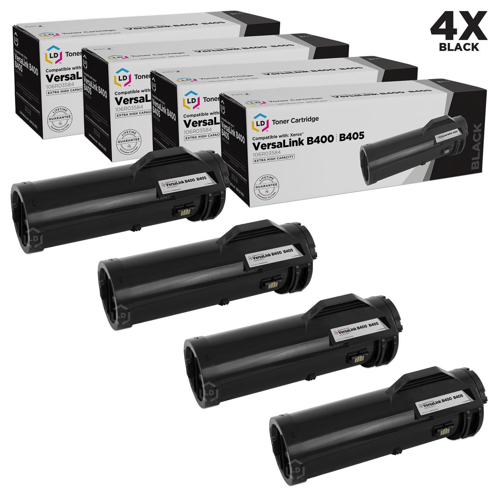LD Compatible Xerox 106R03584 Extra HY Black Toner 4PK for VersaLink B400/B405