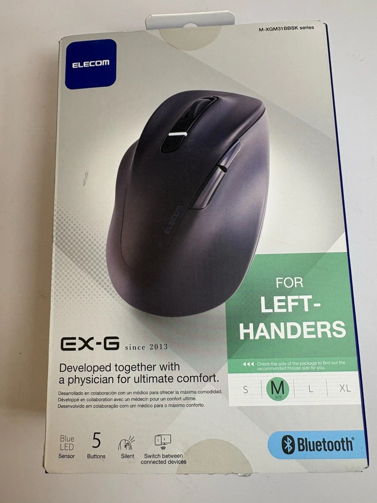 ELECOM EX-G Silent Wireless  Left-Handed Mouse - Black, Size Medium