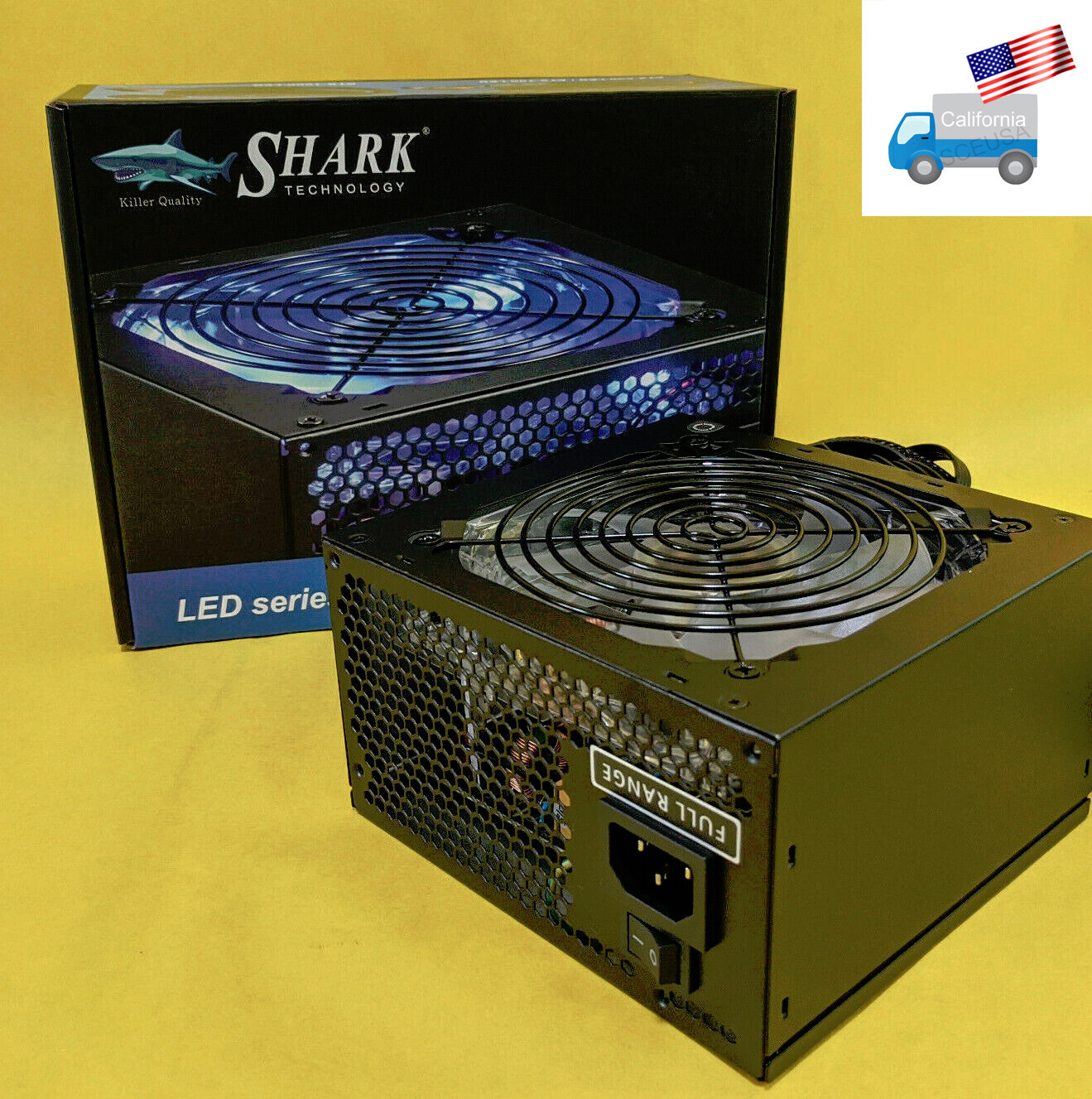 New SHARK 750W 80+ Silent Blue LED Fan Dual PCIe Gaming PC ATX 12V Power Supply