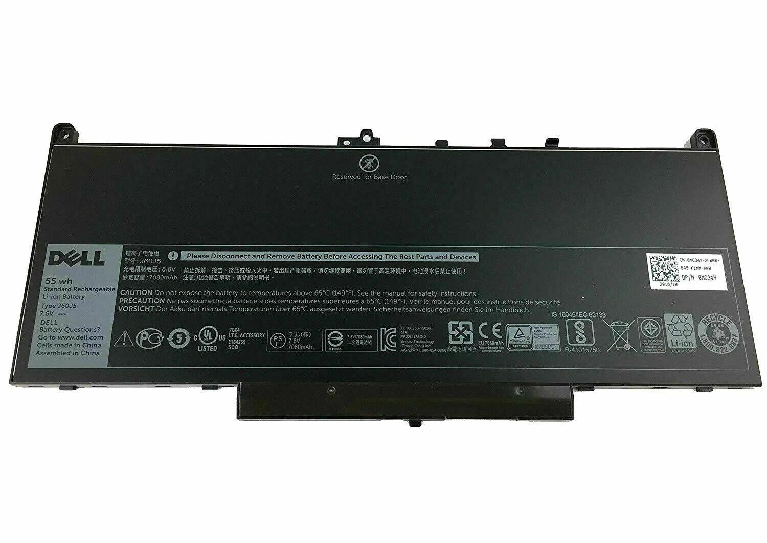 55WH Genuine J60J5 Battery Dell Latitude E7270 E7470 MC34Y 242WD GG4FM 451-BBSX