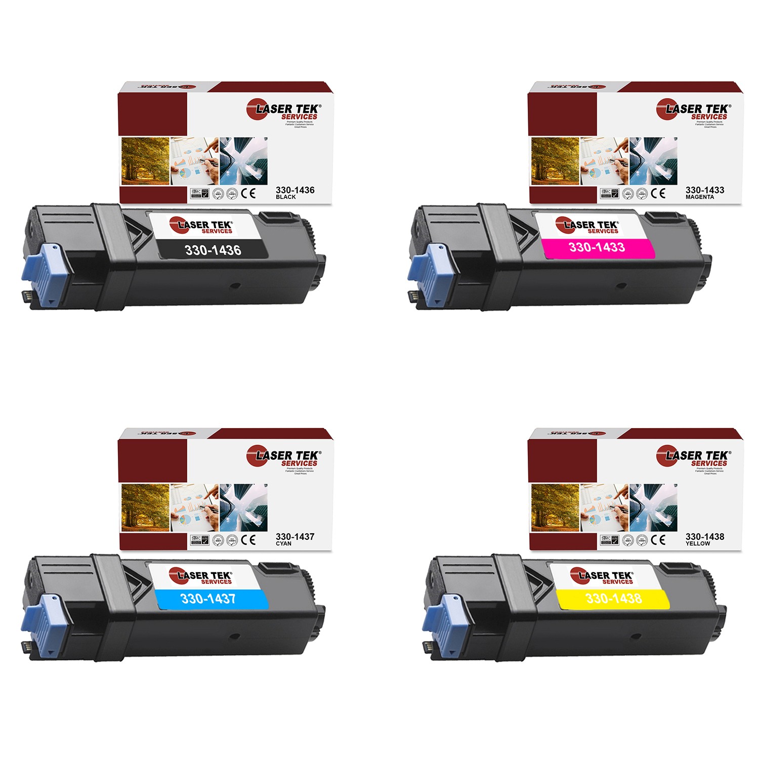 4Pk LTS 2130 B C M Y Compatible for Dell 2130CN 2135CN Toner Cartridge