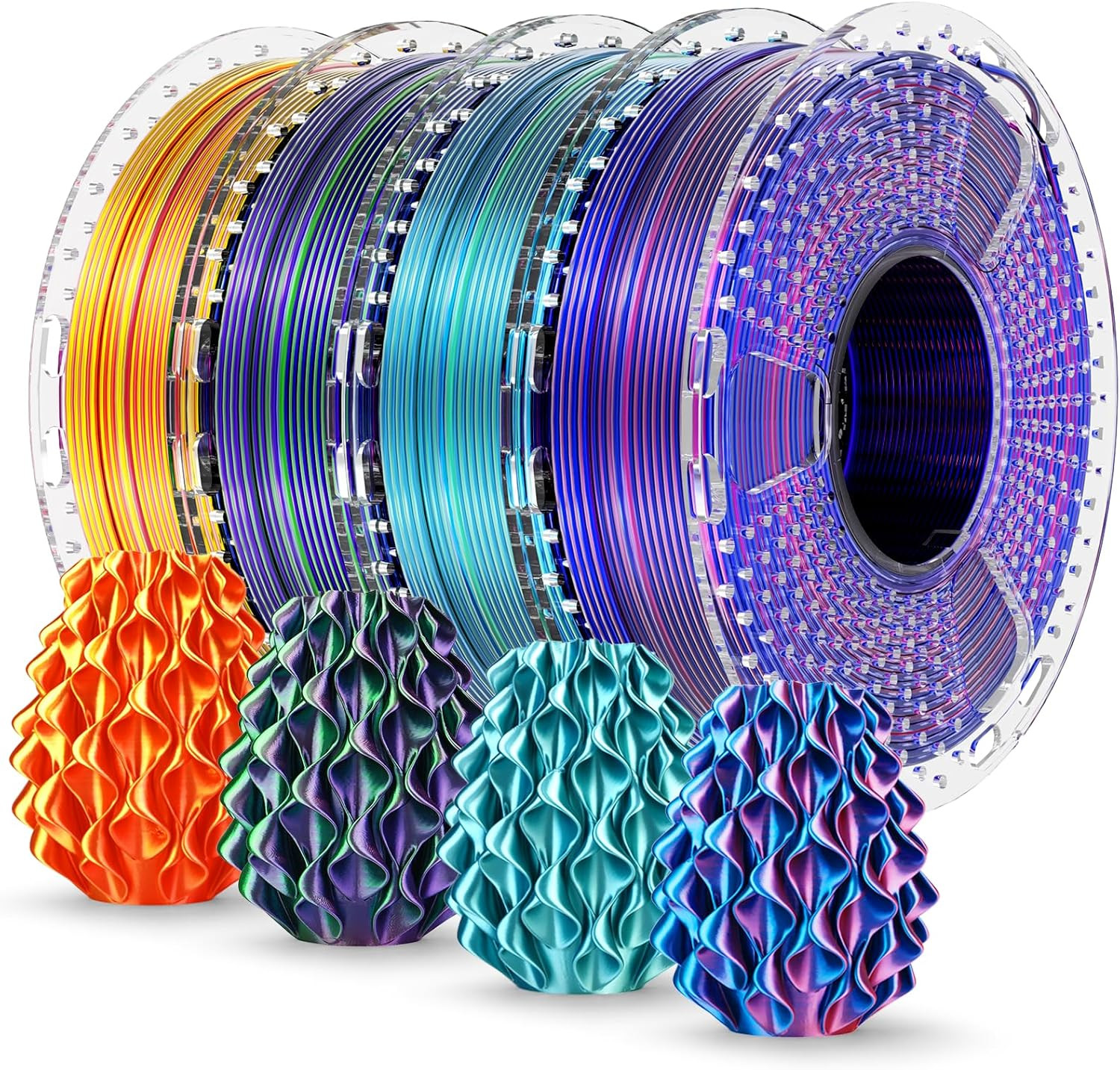 SUNLU Silk PLA+ Filament 1.75Mm Multicolor 250Gx4, Silky Glossy PLA plus 3D Prin