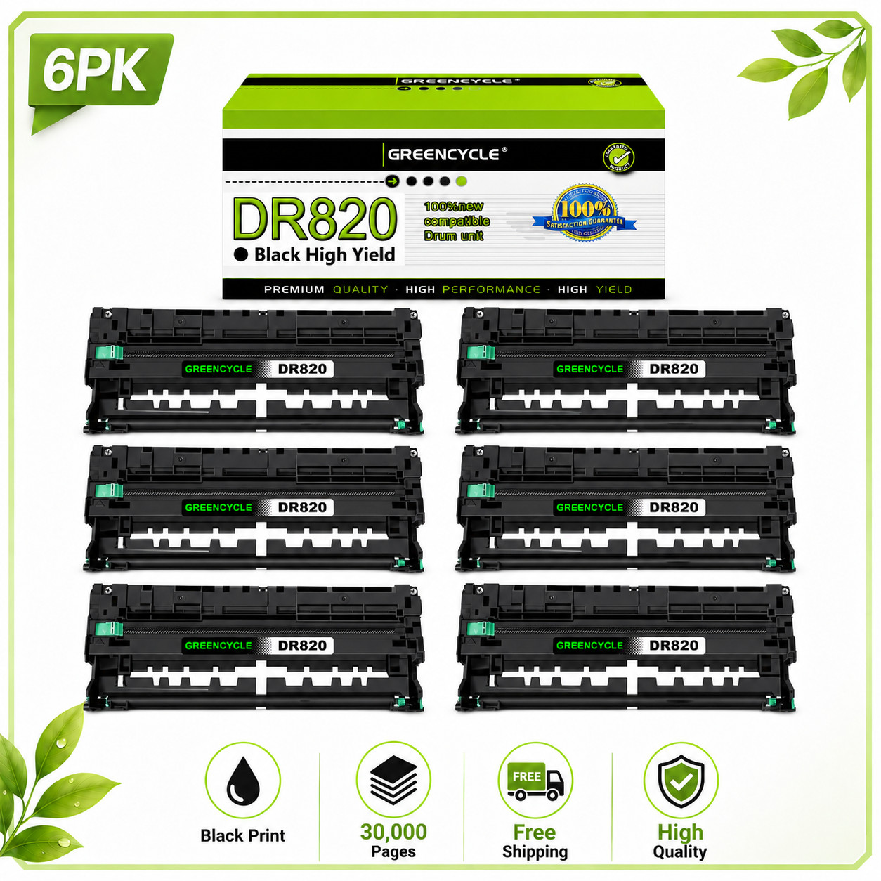 6PK DR820 Drum Unit Compatible with Brother MFC-L5850DW HL-L6200DW MFC-L5900DW