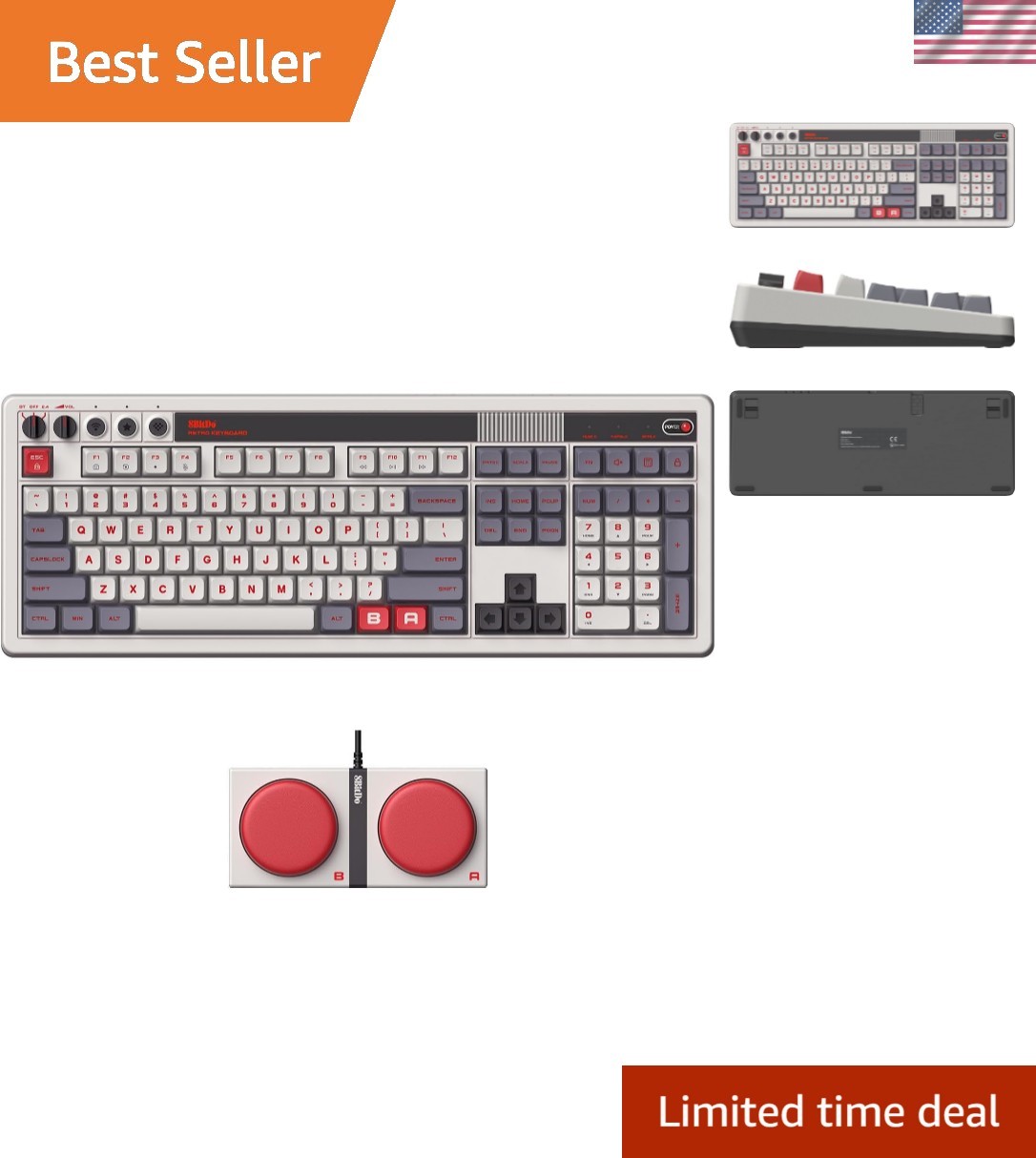 Retro 108 Mechanical Keyboard with 108 Keys and Integrated Numpad, Bluetooth/...