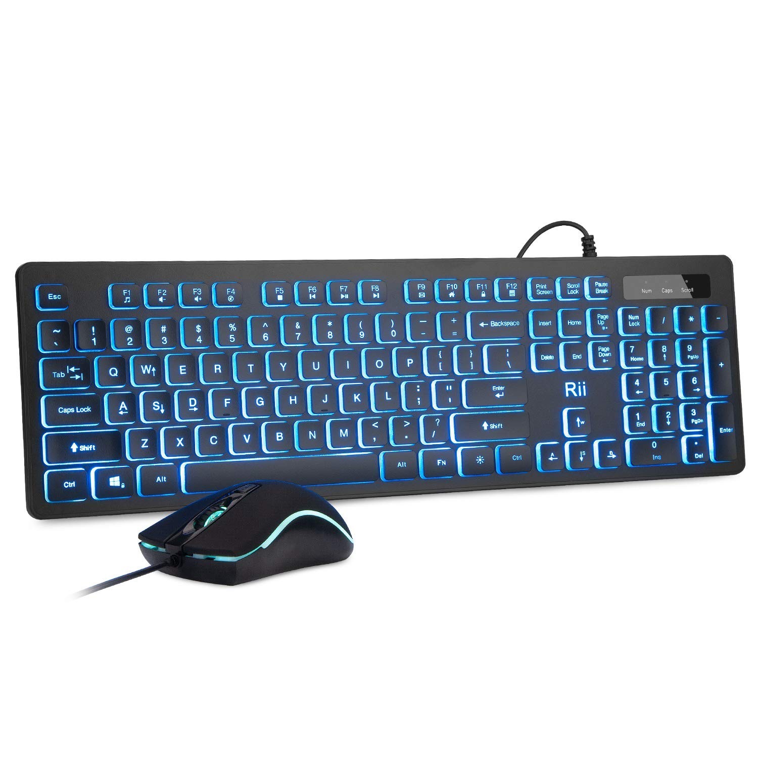 Rii Three Colors Backlit Keyboard and Mouse, Wired Keyboard and Mouse Combo, ...