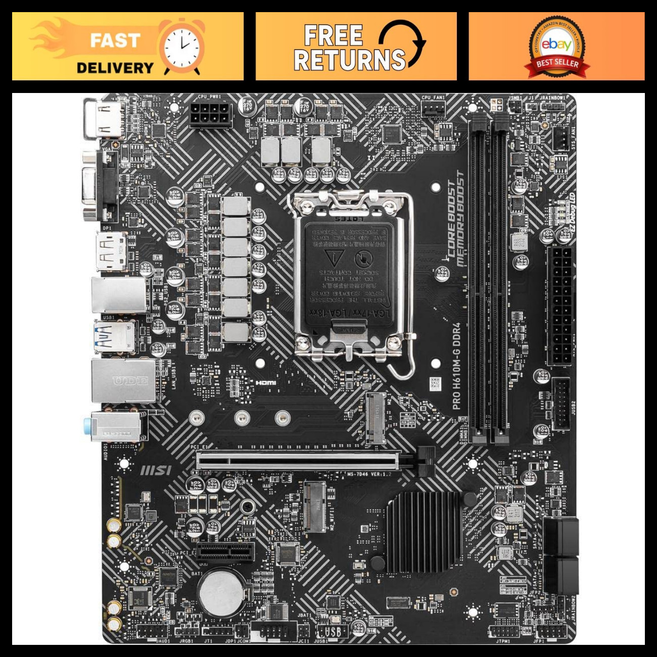 DDR4 Motherboard LGA 1700 for 12th/13th/14th Gen Intel, PCIe 4, USB 3.2, mATX