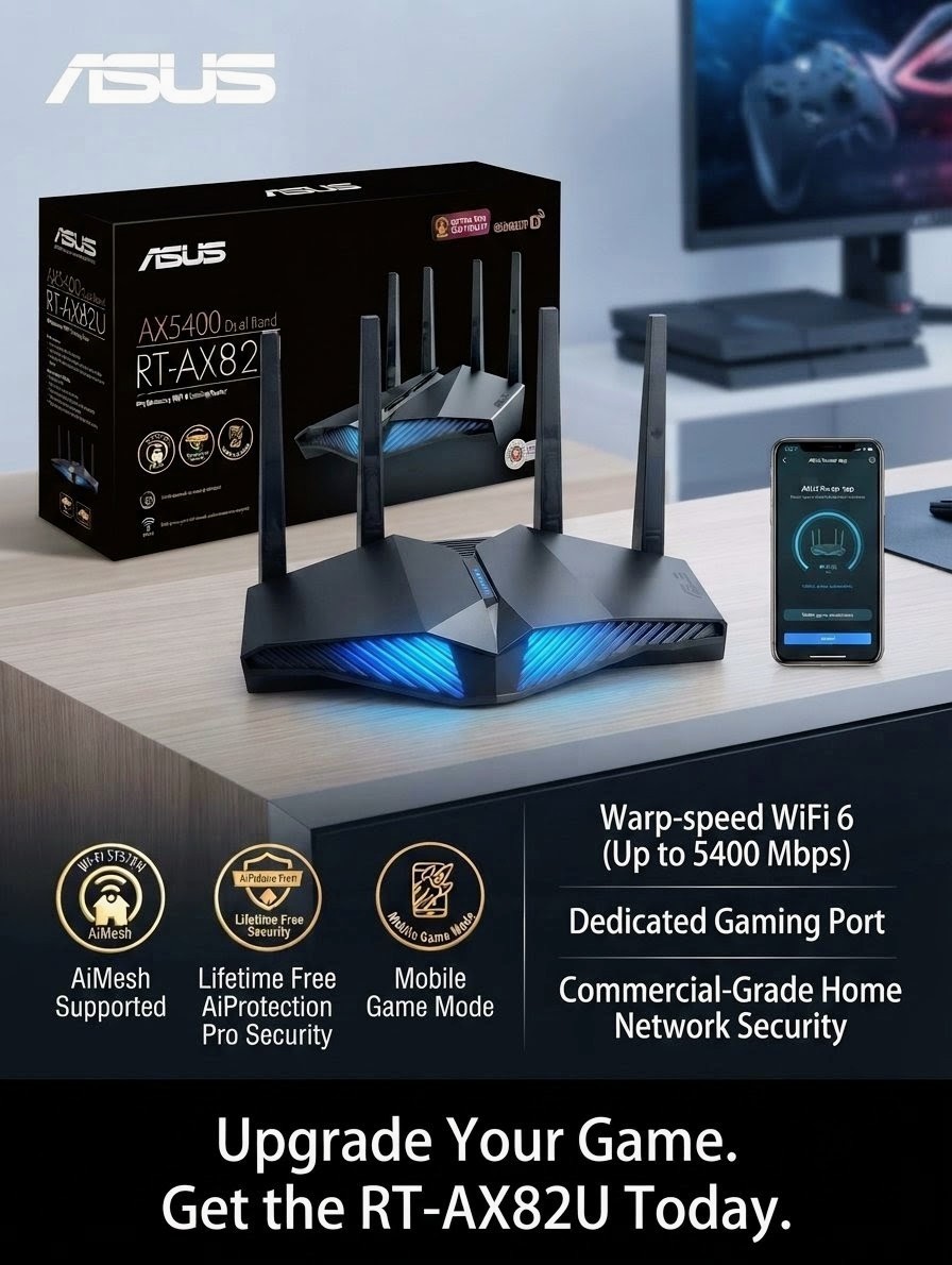 ASUS RT-AX82U AX5400 Dual-Band WiFi 6 Gaming Router – Ultimate Performance - NEW