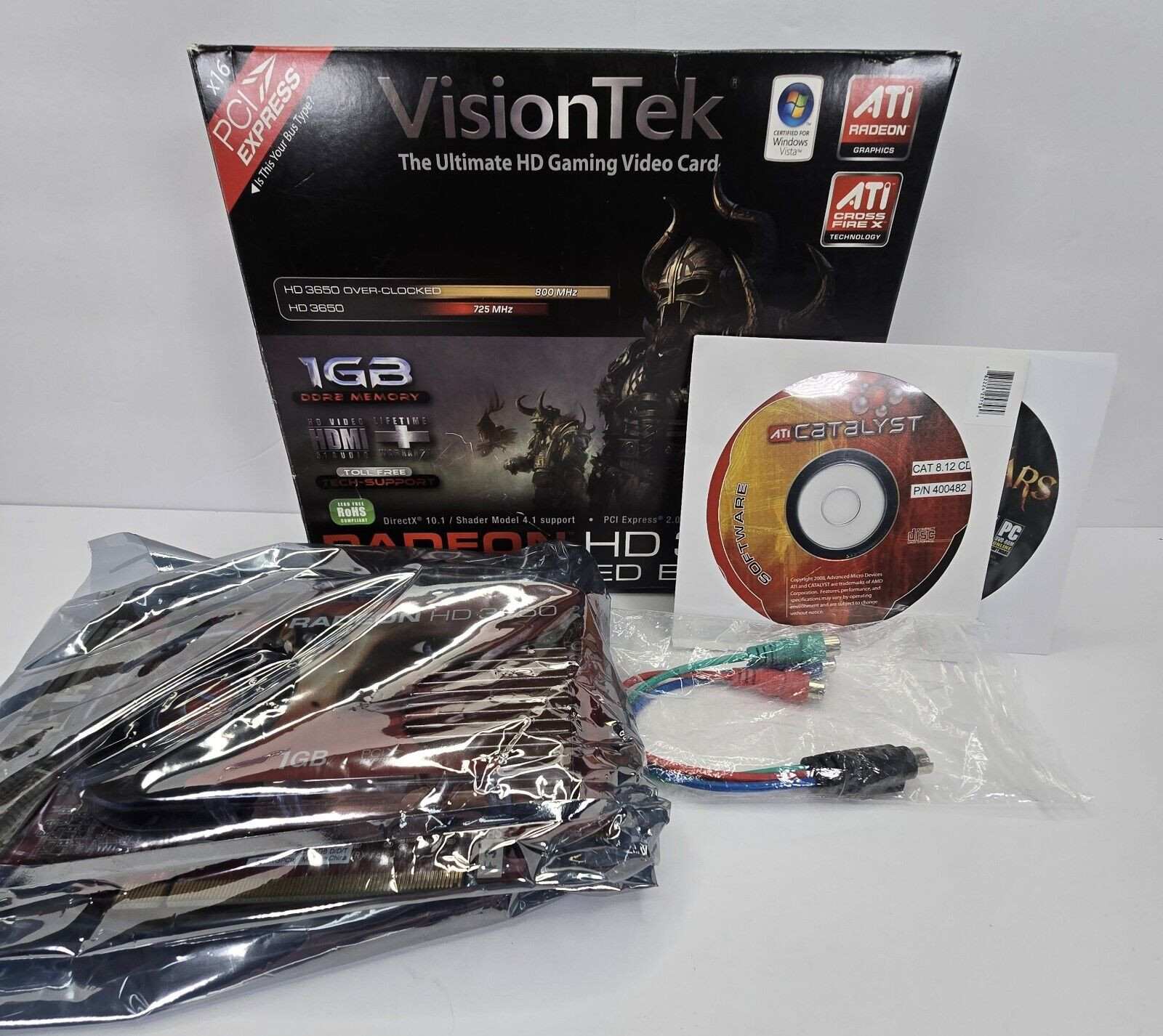 ATI VisionTek Radeon HD 3650 1GB DDR2 PCI-E 2.0 Over-Clocked Edition Mint Cond
