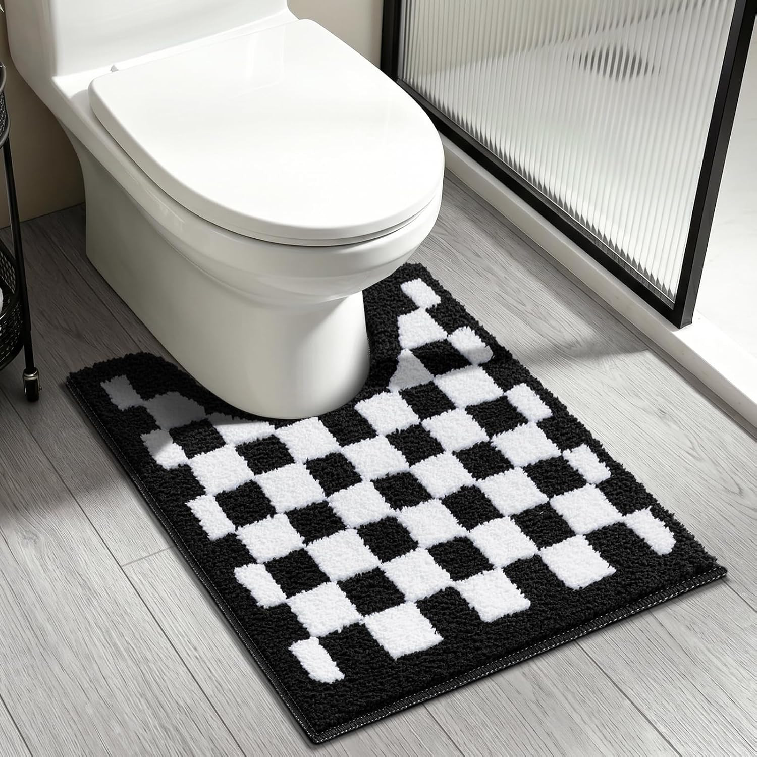 Black and White Checkered Bath Rugs 22" * 24"(U-Sharp),Soft Fur Plush Bathroom M