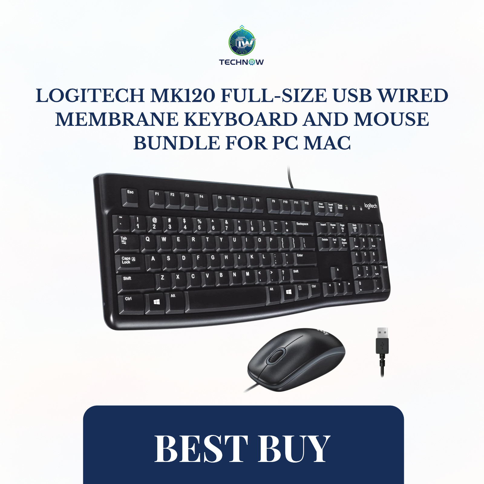 Logitech MK120 Full-size USB Wired Membrane Keyboard and Mouse Bundle For PC Mac