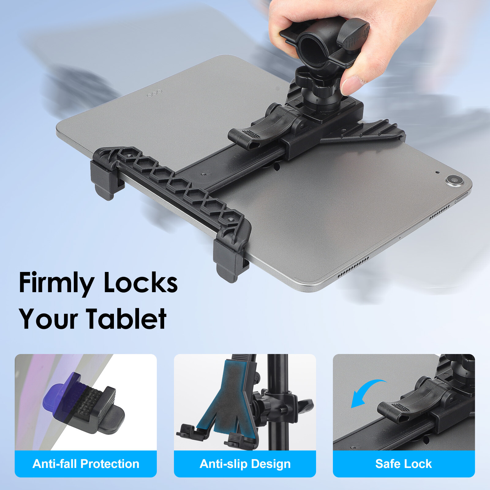 Black Tablet Holder for iPad iPhone Mic Stand Bike Pole Handlebar Adjustable 