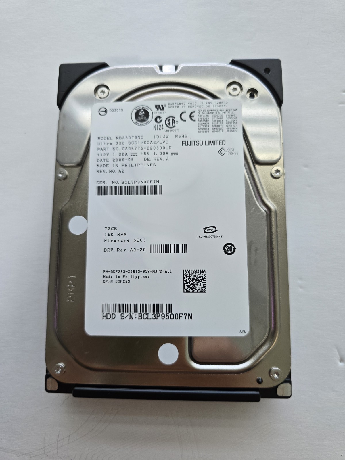 Fujitsu MBA3073NC 73Gb 15k RPM Ultra 320 SCSI SCA2 LVD Hard Drive 0DP283 New