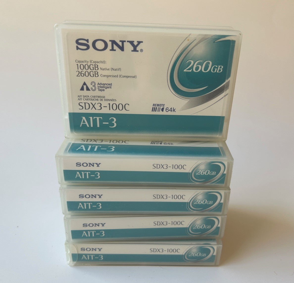 (5) SONY  SDX3-100C AIT-3 Data Tape Cartridge 100GB/260GB - Lot Of 5