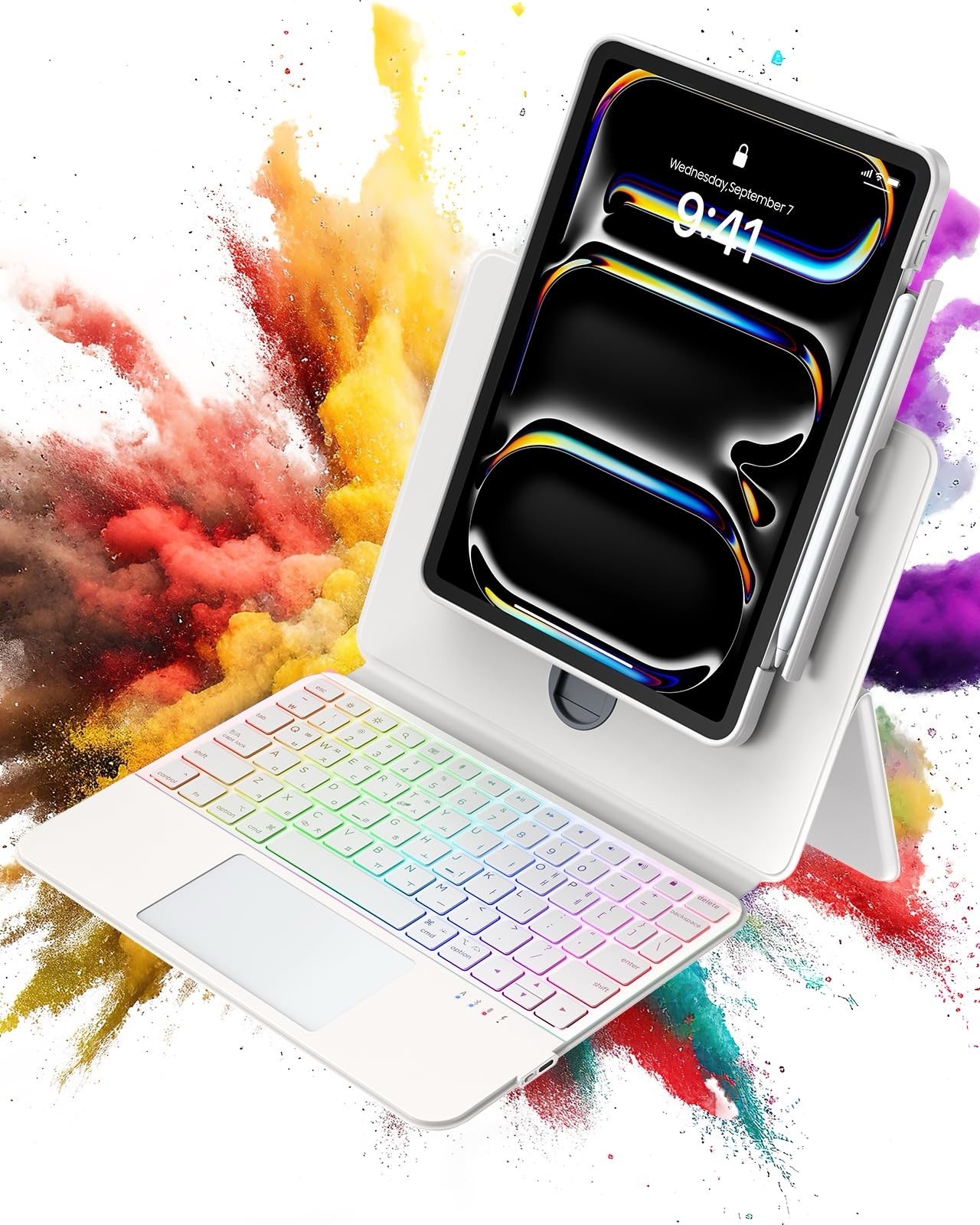 BLOSOMEET iPad Pro 11 M5/M4 Keyboard Case Backlit Trackpad Detachable White