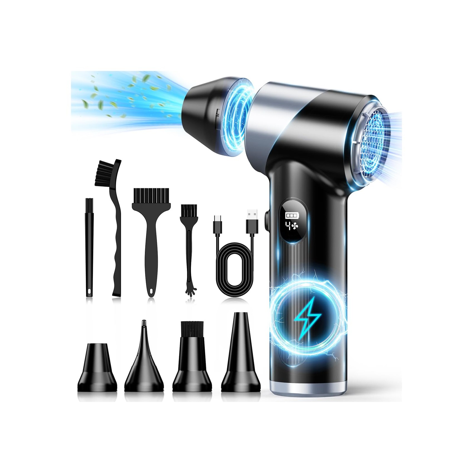 Fitnac Compressed Air Duster-310,000RPM Cordless Blower with LED Silver 