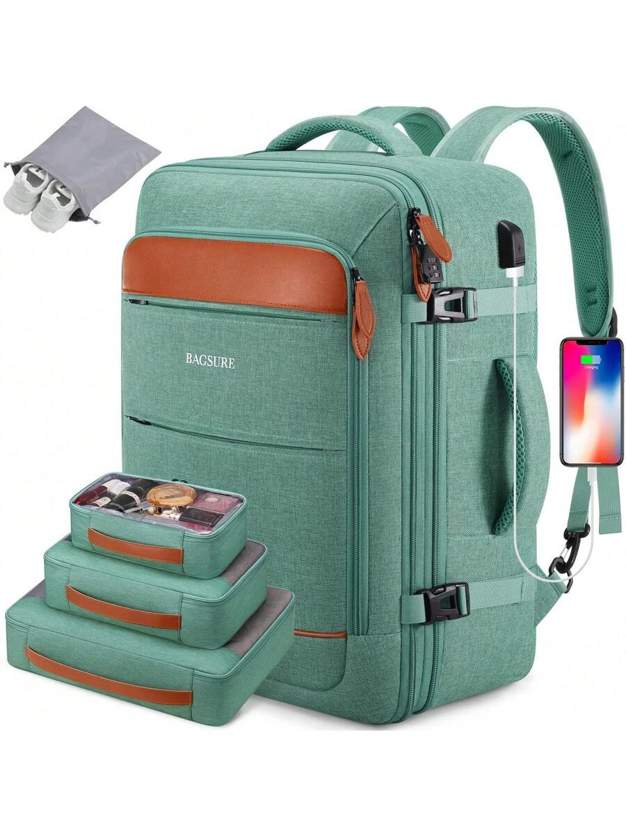 Travel Backpack 42L Carry On Luggage Flight Approved Laptop Bag Green