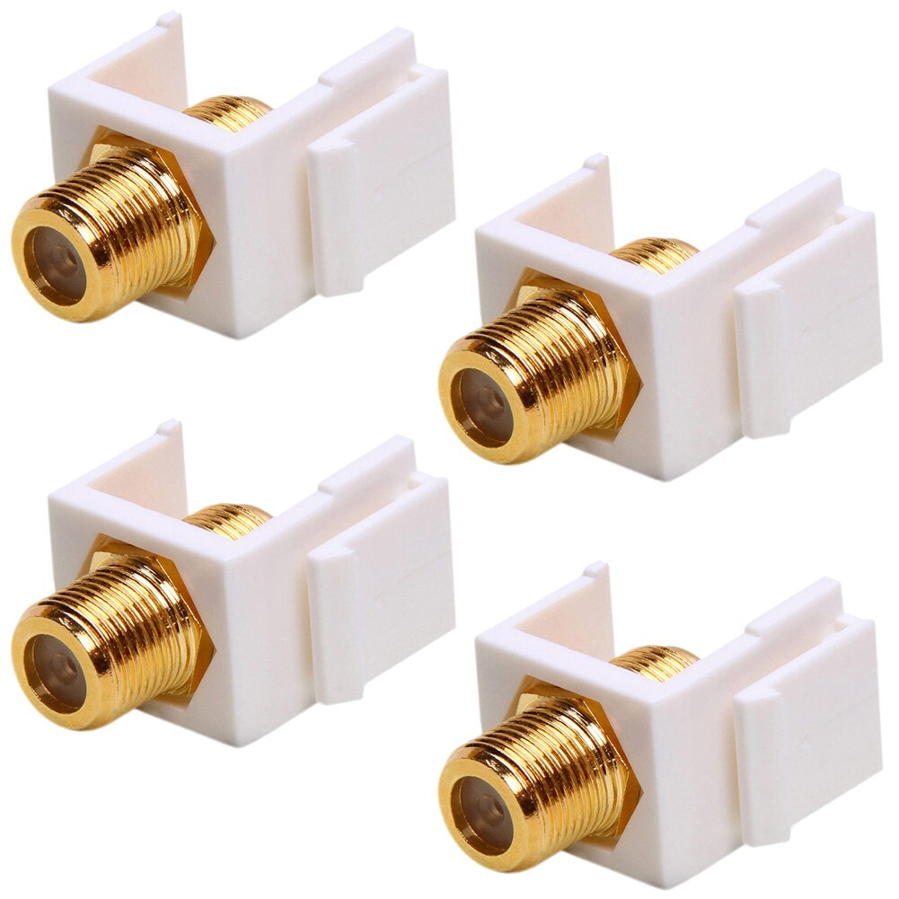 4 Pcs F Type Keystone Jack Coupler Coax Coaxial Insert Snap In Wall Plate White
