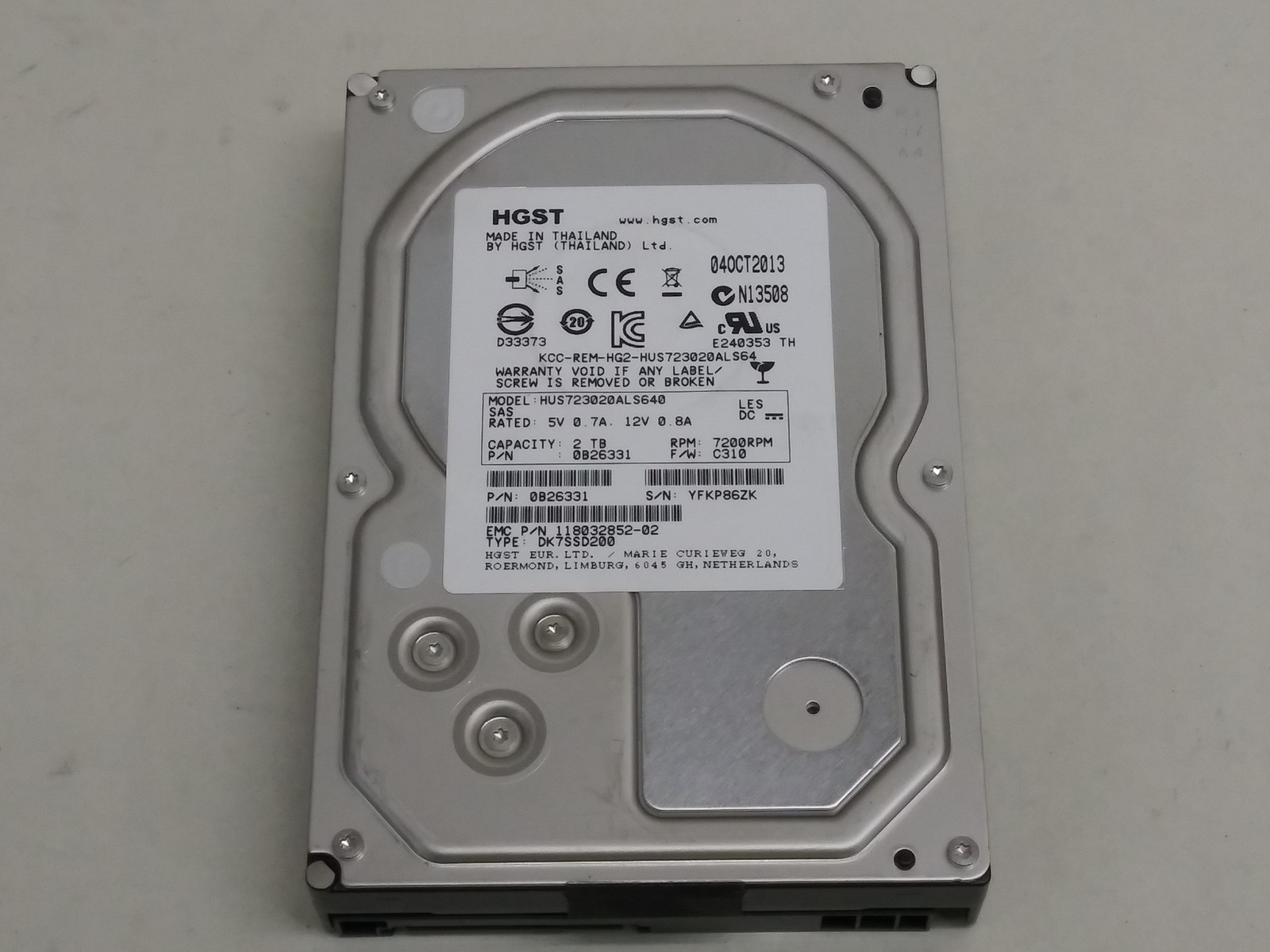 Lot of 5 HGST EMC HUS723020ALS640 Clar2000 2TB 3.5" SAS 2 Enterprise Hard Drive