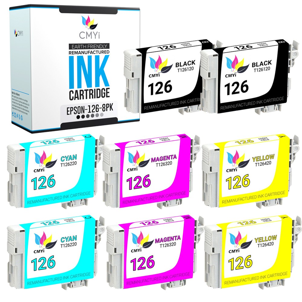 CMYi 8PK Replacement T126 Combo Pack Ink Cartridges for Epson Stylus NX330 NX430
