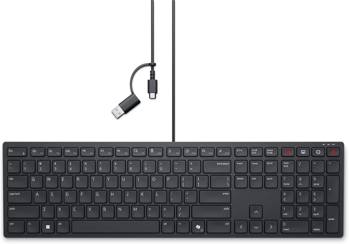 Dell Pro Wired Collaboration Keyboard KB525C Black USB-C USB-A Zoom Teams