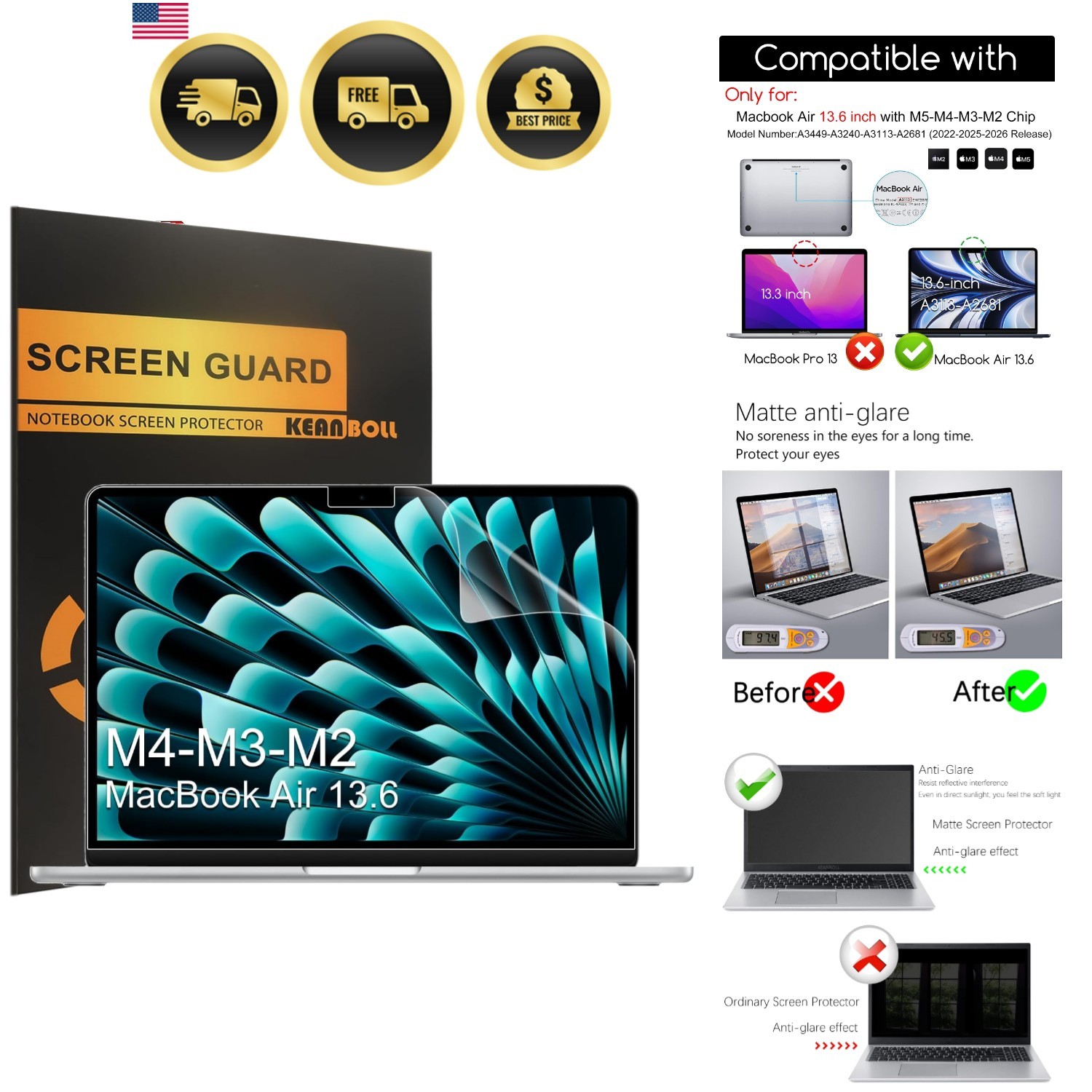 3-Pack Anti Glare Matte Screen Protector Designed for .6 inch 2026, Model: A3...