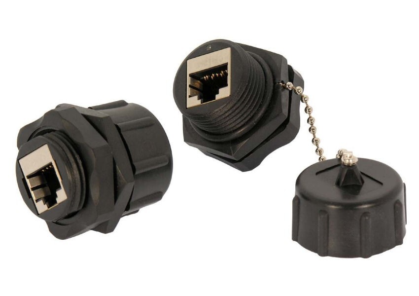 Cat.6 RJ45 Shielded Ethernet Industrial Panel Mount Bulkhead Coupler w/ Dust Cap